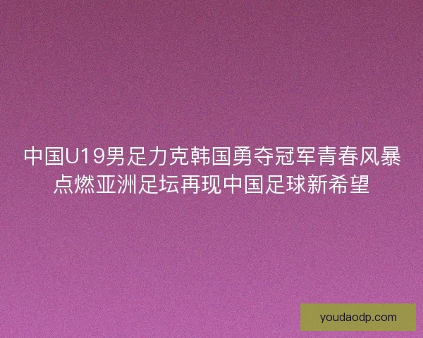 中国U19男足力克韩国勇夺冠军青春风暴点燃亚洲足坛再现中国足球新希望 中国U19男足力克韩国勇夺冠军青春风暴点燃亚洲足坛再现中国足球新希望